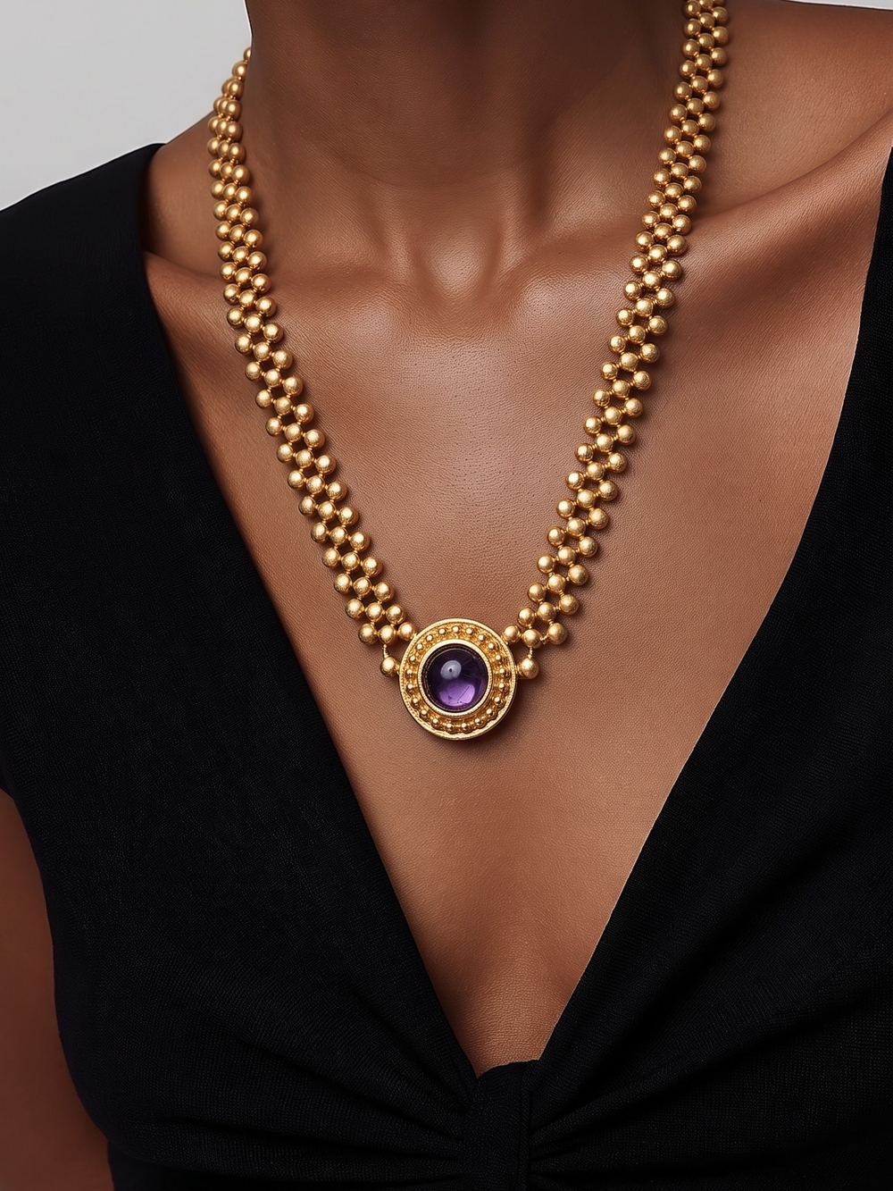 Boutique gold-tone purple pendant necklace